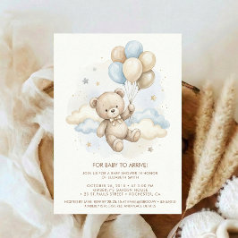 Teddy Bear Baby Shower with Brown Sage Balloons Inbjudningar