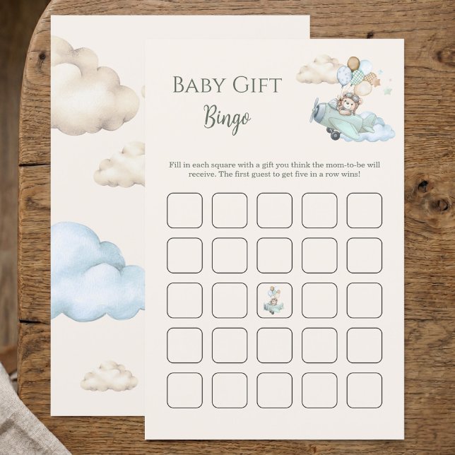 Teddy Bear Babypresent Bingospel Baby Shower-spel  (Baby Shower Gift Bingo Game We Can Bearly Wait Boy)