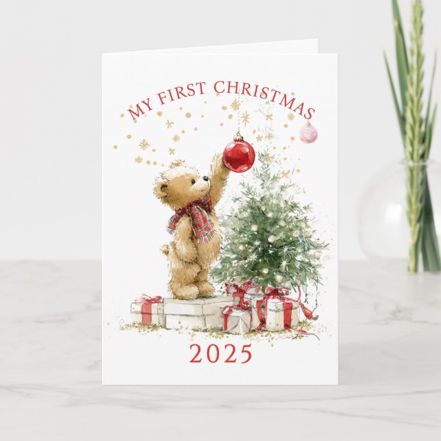 Teddy Bear Baby's First Christmas  Card Kort (Framsida)