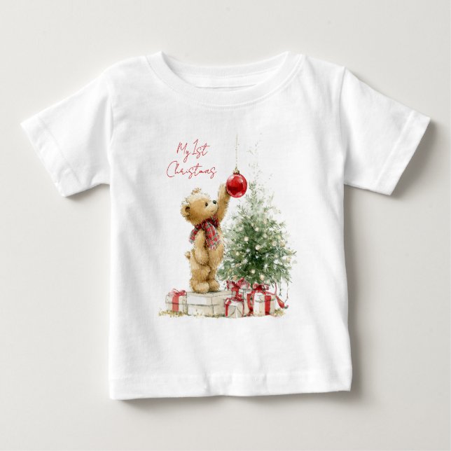 Teddy Bear Baby's First Christmas  T Shirt (Framsida)