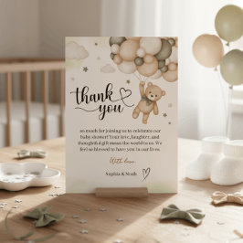 Teddy Bear Balloon Baby Shower Thank You Card Tack Kort