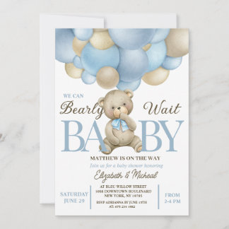 Teddy Bear Balloon Theme Baby Shower Invitation Inbjudningar