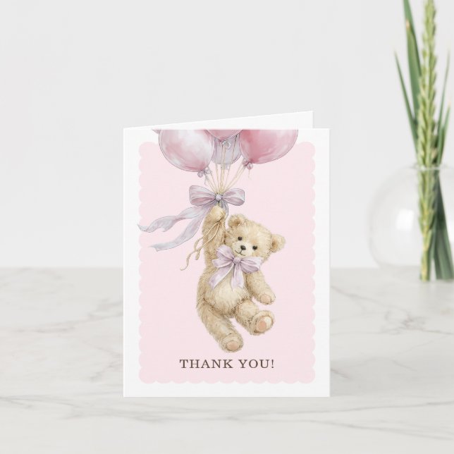 Teddy Bear Balloons Baby Shower Thank You Cards Kort (Framsida)