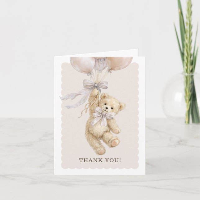 Teddy Bear Balloons Baby Shower Thank You Cards Kort (Framsida)