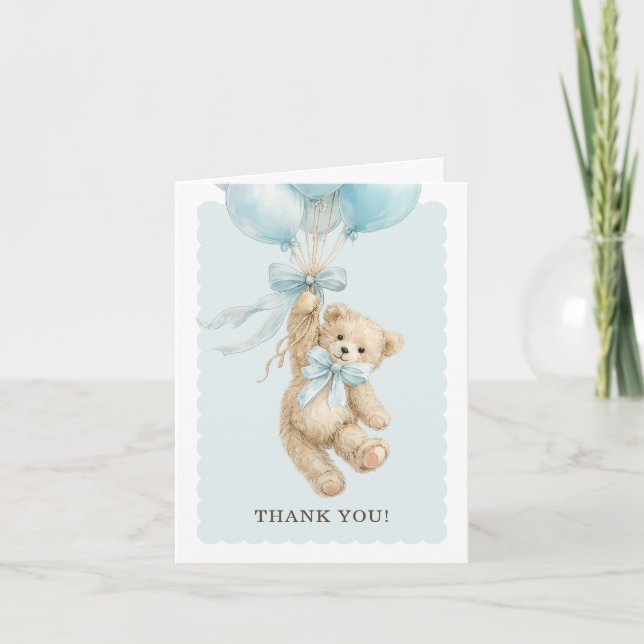 Teddy Bear Balloons Baby Shower Thank You Cards Kort (Framsida)