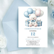 Teddy bear balloons invitation for boy birthday