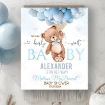 Teddy Bear Bearly Wait Baby Shower Vävd textil Blå