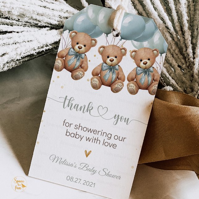 Teddy Bear Bebisduschen det är TRILLINGAR Presentetikett (teddy bear baby shower gift tag, it's triplets favor tag, triplets baby shower decor, bear themed gi)