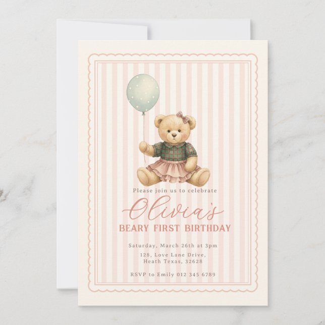 Teddy Bear Birthday Invitation Inbjudningar (Framsida)