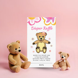 Teddy Bear Blommor Baby Shower Blöja Lotteri Tilläggskort