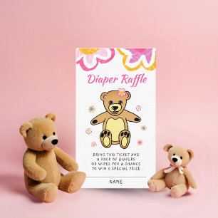 Teddy Bear Blommor Baby Shower Blöja Lotteri Tilläggskort