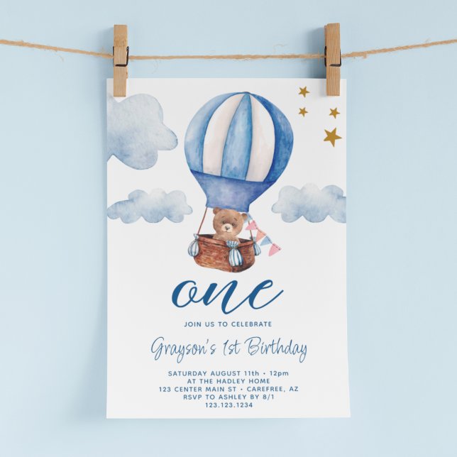 Teddy Bear Blue 1-års inbjudan (Skapare uppladdad)