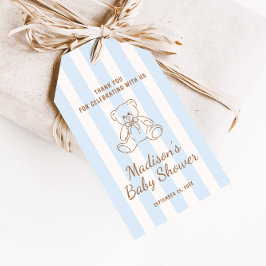 Teddy Bear Blue Stripes Baby Shower Presentetikett