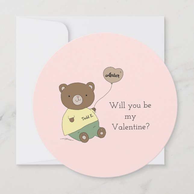 Teddy Bear Blush Pink Valentine's Day Card (Framsida)