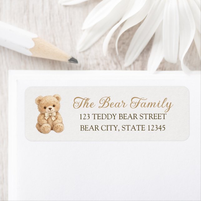 Teddy Bear Boho Baby Shower Returadress Etikett (Insitu)