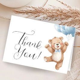 Teddy Bear Boy Baby Shower Folded Thank You Tack Kort
