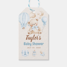 Teddy Bear Boy Baby Shower Gift Tag, Air Ballons