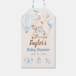 Teddy Bear Boy Baby Shower Gift Tag, Air Ballons Presentetikett