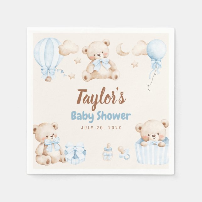 Teddy Bear Boy Baby Shower Paper Napkin Pappersservett (Framsidan)