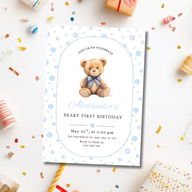 Teddy Bear Boy Birthday Invite, Boys 1st Birthday Inbjudan (Skapare uppladdad)