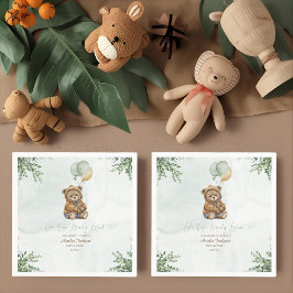 Teddy Bear Brown Sage Green Balloons Baby Pappersservett