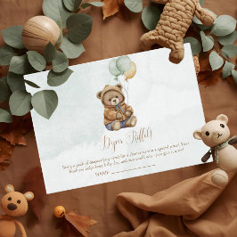 Teddy Bear Brown Sage Green Balloons Baby Tilläggskort