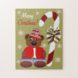 Teddy Bear Candy Cane Merry Christmas Pussel