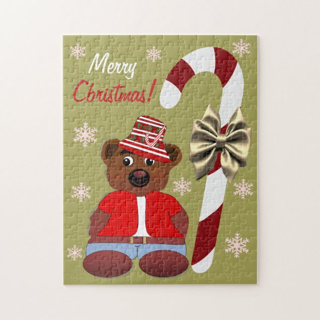 Teddy Bear Candy Cane Merry Christmas Pussel (Vertikal)