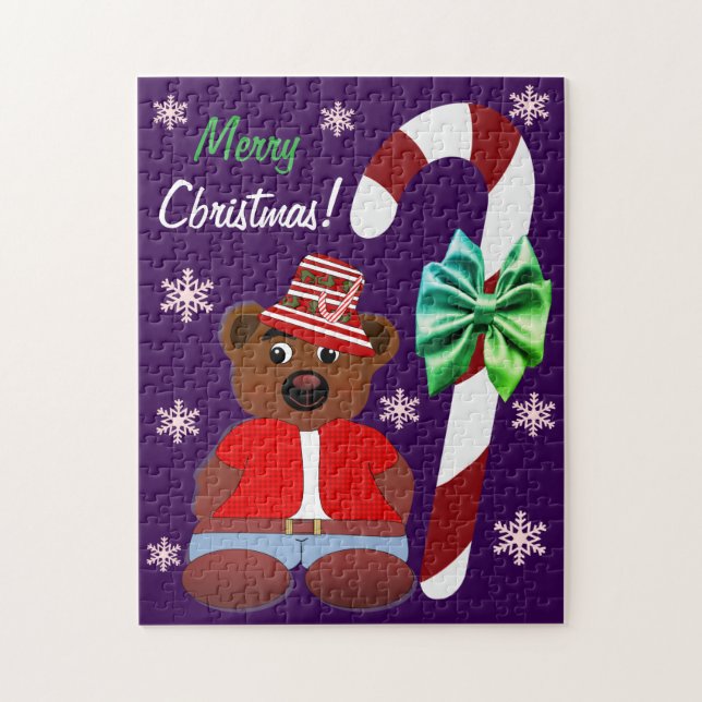 Teddy Bear Candy Cane Merry Christmas Pussel (Vertikal)