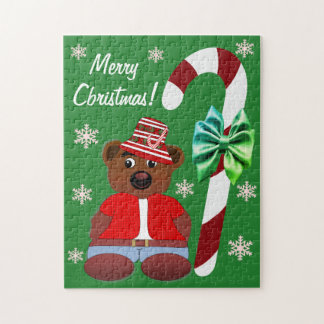 Teddy Bear Candy Cane Merry Christmas Pussel