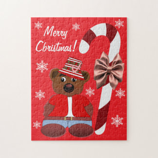 Teddy Bear Candy Cane Merry Christmas Pussel