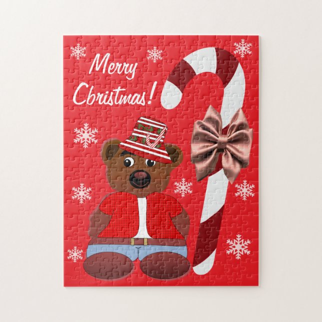 Teddy Bear Candy Cane Merry Christmas Pussel (Vertikal)