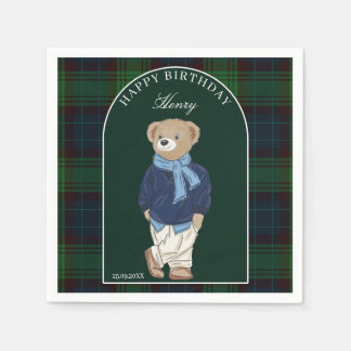 Teddy bear classic plaid birthday party custom pappersservett