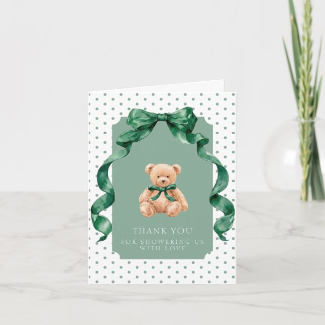 Teddy Bear Classic Pojk Babyshower Tack Kort (Framsida)