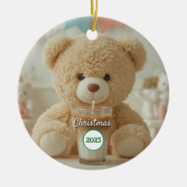 Teddy Bear Coffee 2025 Christmas Julgransprydnad Keramik