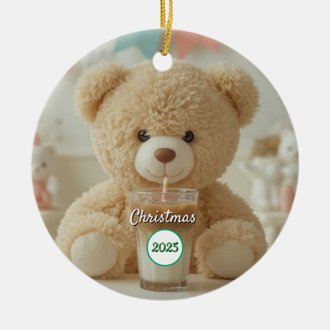 Teddy Bear Coffee 2025 Christmas Julgransprydnad Keramik (Framsidan)