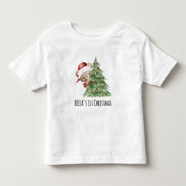 Teddy Bear Custom Baby’s First Christmas  T Shirt (Framsida)