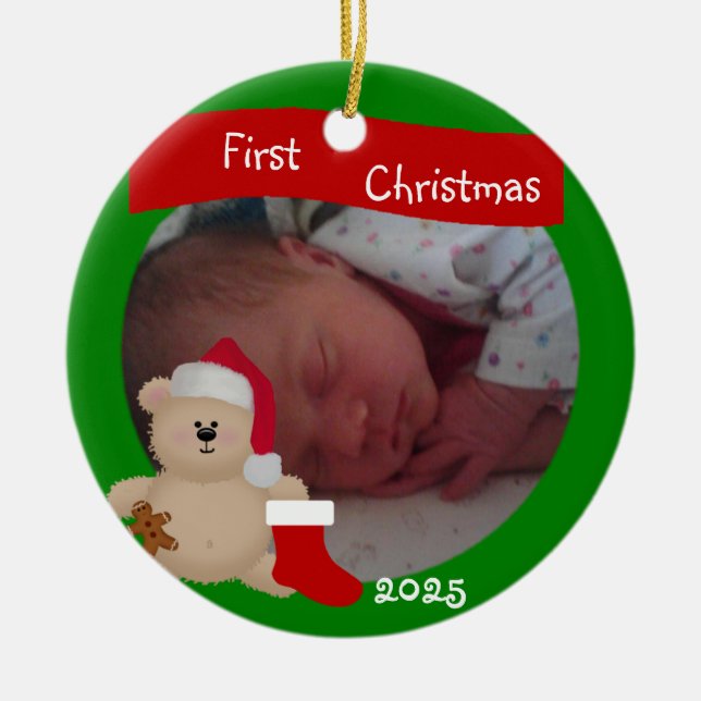 Teddy Bear Custom First Christmas Ornament (Framsidan)