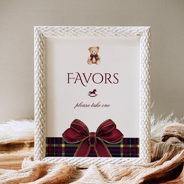 Teddy Bear Favors Red Gold Bow Plaid Poster (Skapare uppladdad)