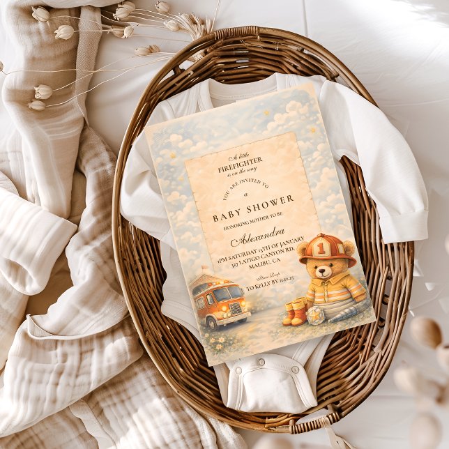 Teddy Bear Firefighter Baby Shower Inbjudningar (Skapare uppladdad)