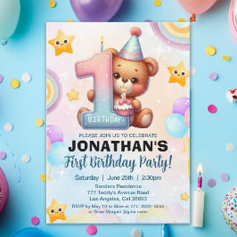 Teddy Bear First Birthday | Cute Boy 1st Birthday  Inbjudningar