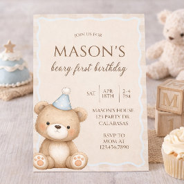 Teddy Bear First Birthday Invitation, Beary First  Inbjudningar