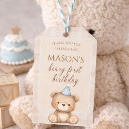 Teddy Bear First Birthday Invitation, Beary First  Presentetikett