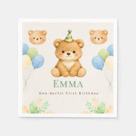 Teddy Bear First Birthday Paper Napkin Pappersservett