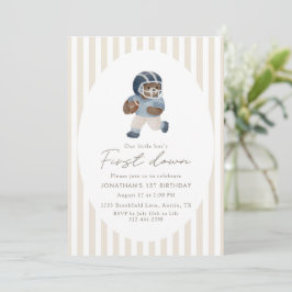 Teddy bear First Down Football First Birthday Inbjudningar