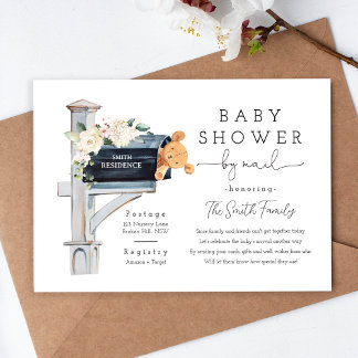 Teddy Bear Floral Baby Shower by Mail Inbjudningar
