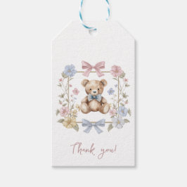 Teddy Bear Floral Wreath Baby Shower Thank You Presentetikett