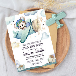 Teddy Bear Flygplan | Virtuell Baby Shower Inbjudningar