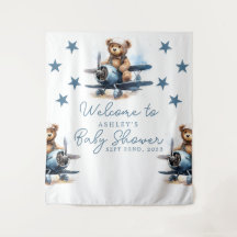 Teddy Bear Flygplans Babyshower Bakgrund