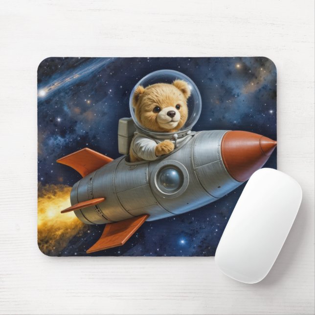 Teddy Bear Flying In a Rocket Ship Musmatta (Med mus)